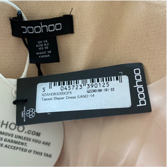 NWT Boohoo Tassel Fringe Crepe Blazer Mini Dress Sand Bohemian Sexy Size 10 - Picture 11 of 14